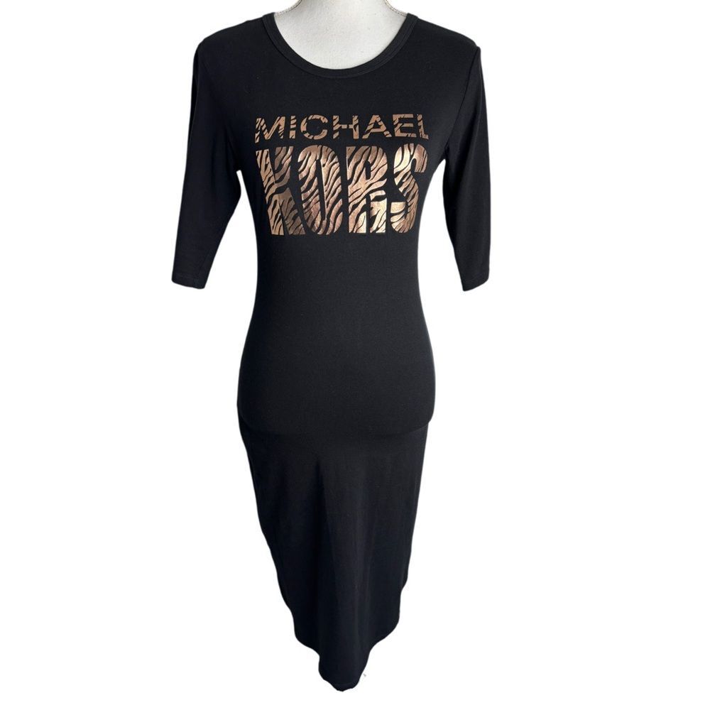 Michael Kors Rose Gold Black 3/4 Sleeve Bodycon Knee Length Dress